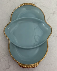 Vintage Fire King 3 Section Relish Dish Gold Trim Robin Egg Blue Milk Glass - Picture 1 of 12