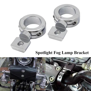 2X Chrome Spotlight Fog Light Bracket Mounting Kit For 1 1/4" Highway Crash Bar - Picture 1 of 8