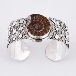 Ammonite Fossil Handmade Gemstone 925 Sterling Silver Bangle for women - Picture 1 of 2
