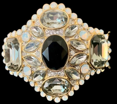 真棒 签名 AKKAD 铰边手链 金色 巨大 黑色 灰色 & AB 水钻 — 第 1/4 张图片