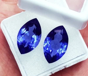 Par de piedras preciosas sueltas de 18 quilates tanzanita natural forma marquesa certificado R660 - Imagen 1 de 7