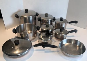 Vintage REVERE WARE 1801 Kupferboden 16-teiliges Kochgeschirrset Töpfe Pfannen Deckel Teekanne - Bild 1 von 22