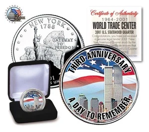 WORLD TRADE CENTER 9/11 **3 rd ANNIVERSARY COLORIZED Statehood Quarter-NEW ITEM - Picture 1 of 2