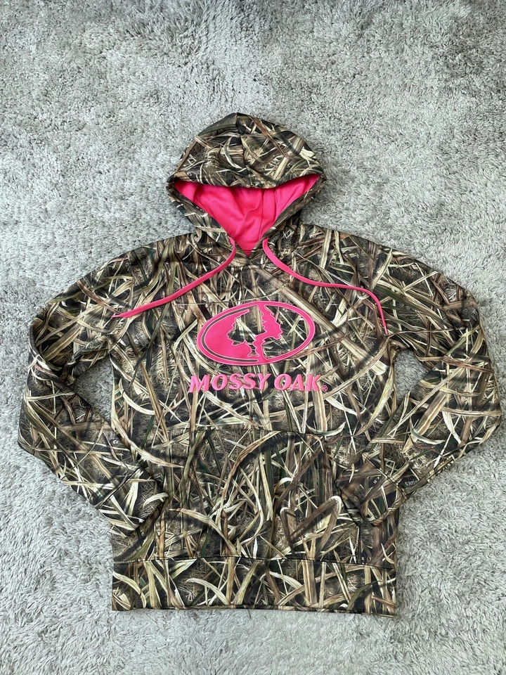 Mossy Oak Hoodie Youth Small Camo Pink Logo Pullover Sweatshirt 100% Polyester - Image 1 of 4
