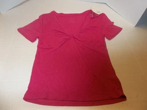 A New Day Womens Size S Deep Pink Twisted V-Neck Linen Short Sleeve T-Shirt #2 - Picture 1 of 2