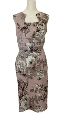 Vestido Lápiz Enfocus Studio Rosa Floral Midi Talla 10 con Acento Plateado en la Cintura Foto 1 de 4