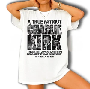 Charlie Kirk Shirt, True Patriot 1993-2025 Rip Memorial American T-Shirt Top - Picture 1 of 4