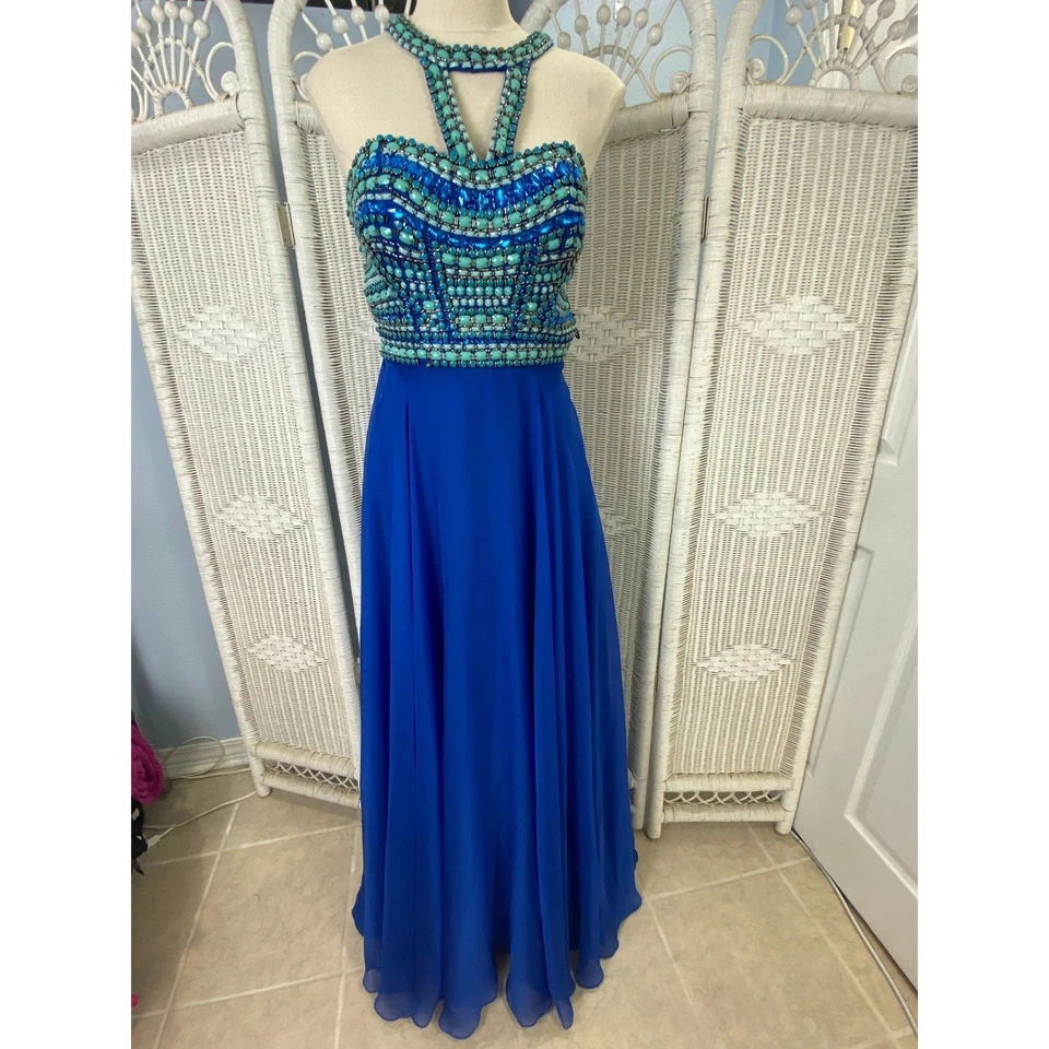 Vestido formal con cuentas azul real de Rachel Allan talla 8 Foto 1 de 4