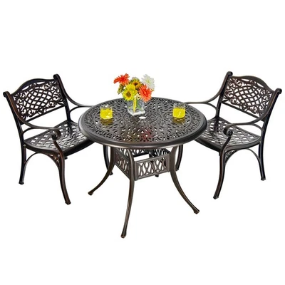 Patiojoy 3 PCS Patio Dining Bistro Set Cast Aluminum Round Patio Table W/Chairs - Image 1 of 4