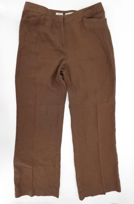 Pantalones de lino para mujer Jill 12 marrón ajuste genuino en la cintura pierna recta informales Foto 1 de 4