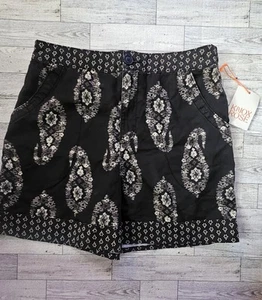 Knox Rose Women's High Rise Relaxed Fit Pull On Shorts Sz Medium Black Paisley - Picture 1 of 2