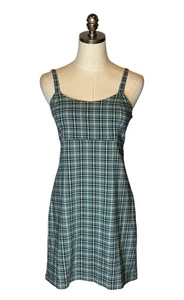 Y2K Hollister Plaid Mini Dress Green Adjustable Straps Preppy Womens Medium - Picture 1 of 7