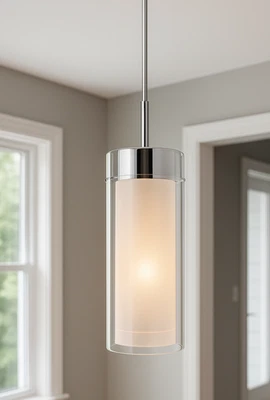 Lámpara colgante Globe Electric Sydney cromo vidrio esmerilado cilindro accesorio nuevo Foto 1 de 4