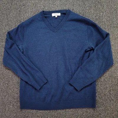 Suéter Turnbury Hombre Medio Azul Extra Fino Lana Merino Informal Preppy Cuello en V Foto 1 de 4