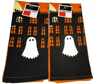 HALLOWEEN Kitchen Towels ~ 16" x 26" ~ WELCOME TO OUR HAUNTED HOUSE ~ Set of 2 - Picture 1 of 2