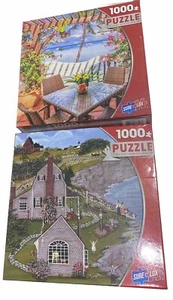 Sure-Lox Lot Of 2, 1000 Pc Puzzles Tropical Island & Our Home By The Sea NEW - Picture 1 of 8
