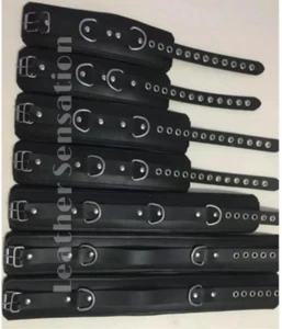 Schwarz Leder 7 Stück Schwerlast Gepolstert Bondage Fessel Voll Schwarz mit Öse - Bild 1 von 2