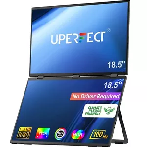 UPERFECT Dual Portable Folding 18.5" FHD Monitor Screen Extender Bult-in Stand - Picture 1 of 7