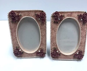 VTG Dezine Picture Frames Victorian Style Hand Painted 3D Floral Roses & Pearl - Picture 1 of 17