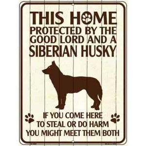Protected By A Siberian Husky Parking Sign 4.5"x 6" for Home Wall Door Garage - Picture 1 of 1