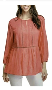 Fever Ladies' 3/4 Sleeve Blouse, Coral Quattro Red, Size Large L NWT - Picture 1 of 1