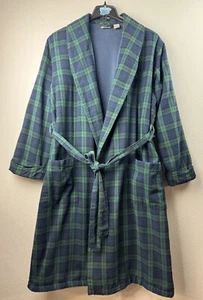 L.L. Bean Mens Medium Green Blue Plaid Bathrobe - Picture 1 of 9