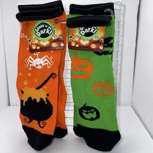 2 Pair. Kids Halloween Socks Glow In The Dark unisex Spiders/bats & Pumpkins - Picture 1 of 5