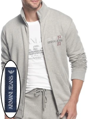 NWT Armani Jeans LOGO Slim Fit Track Jacket Two-Way Zip-Front Fleece Sweater - Image 1 of 4