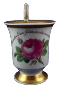 Antique 19thC KPM Berlin Porcelain Rose Flower Cup w/ Saying Porzellan Tasse - Picture 1 of 6