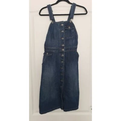 Lucky Brand XS Denim Button Front Midi Dress Jean Jumper Adjustable Straps - Image 1 of 4
