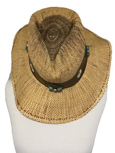 Raffia Women's Embellished Wood Beads Painted Turquoise Hat      M       New