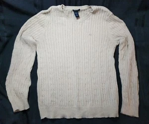 IZOD 100% Cotton Tan Pull Over Sweater Long Sleeve Cable Knit Large Top Cotton   - Picture 1 of 6