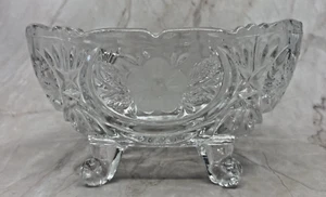 Footed Clear Glass Candy Trinket Dish Bowl Etched Frosted Roses 6 in Length - Picture 1 of 11