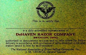 DeHaven Razor Company Swanton Ohio Representative Card - Picture 1 of 2