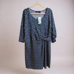 Lands' End Blumen Tencel Kleid Knoten vorne 3/4 Ärmel bequem 2X - Bild 1 von 5