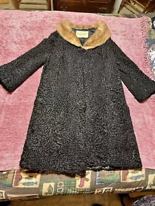 Persian Lamb w/ Mink Collar Coat From Washington DC Furrier, Full Length - Picture 1 of 5