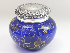 Super UNGER BROTHERS Kommode Dose Sterlingsilber Kobaltblau mit Emaille auf Glas - Bild 1 von 6