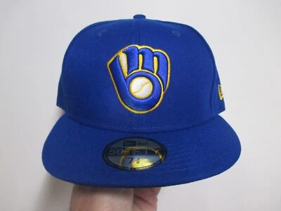 MILWAUKEE BREWERS NEW ERA (5950) FITTED BASEBALL HAT (7 3/8) NWT BLUE RARE GEM! - Image 1 of 4