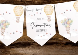Banderín Baby Shower personalizado Bears in the Clouds 'We Can Bearly Wait' - Imagen 1 de 4