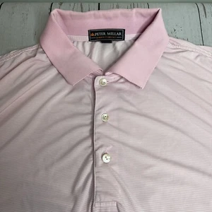 Peter Millar Summer Comfort Performance Golf Polo Shirt Mens Large Pink Striped - Picture 1 of 8