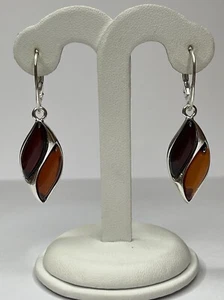 AMBER Stone JEWELRY with Sterling Silver.CHERRY Amber Dangle Earrings. - Picture 1 of 9