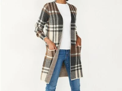 31-202 Nuevo con Etiquetas Para Mujer NINE WEST Suéter Abrigo Largo Cárdigan Multicolor A Cuadros Talla XL Foto 1 de 2