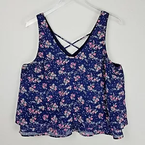 Candie's ärmellose Bluse XL blau Blumen gekreuzter Rücken transparent Chiffon Büro - Bild 1 von 9
