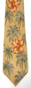 TOMMY BAHAMA Mens Yellow Orange & Green Palm Tree Flower Silk Tie Necktie - Picture 1 of 2