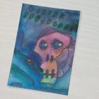 ACEO Skull Original Mixed Media Painting Small Art Maximalism ls Ooak