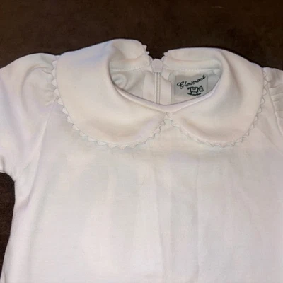 Glorimont Size 6 months White Peter Pan Collar Top Pink Ric Rac Trim one piece - Image 1 of 4