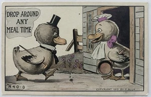 Antique Comic Postcard - Ducks Funny Dinner Invitation | Drop Around Any Meal - Picture 1 of 2