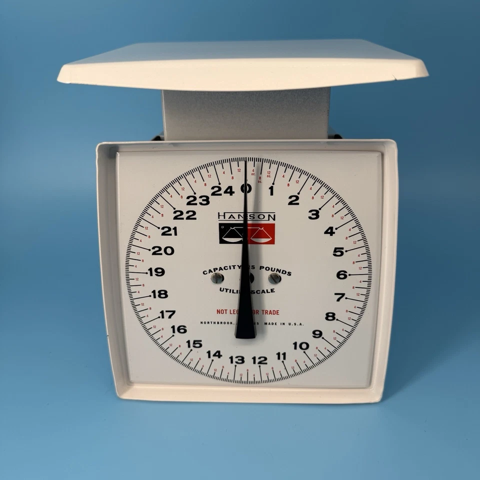 Белые кухонные весы общего назначения HANSON 25 фунтов - винтажные - сделано в США - Изображение 1 из 4