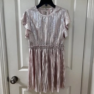 Crewcuts J.Crew Metallic Rose Gold Flutter Sleeve Plisse Dress Girls Size 12 - Picture 1 of 12
