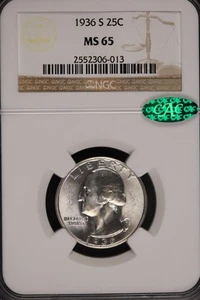 1936 S Washington Silver Quarter NGC MS65 CAC *DoublejCoins* JL1100-394 - Picture 1 of 6